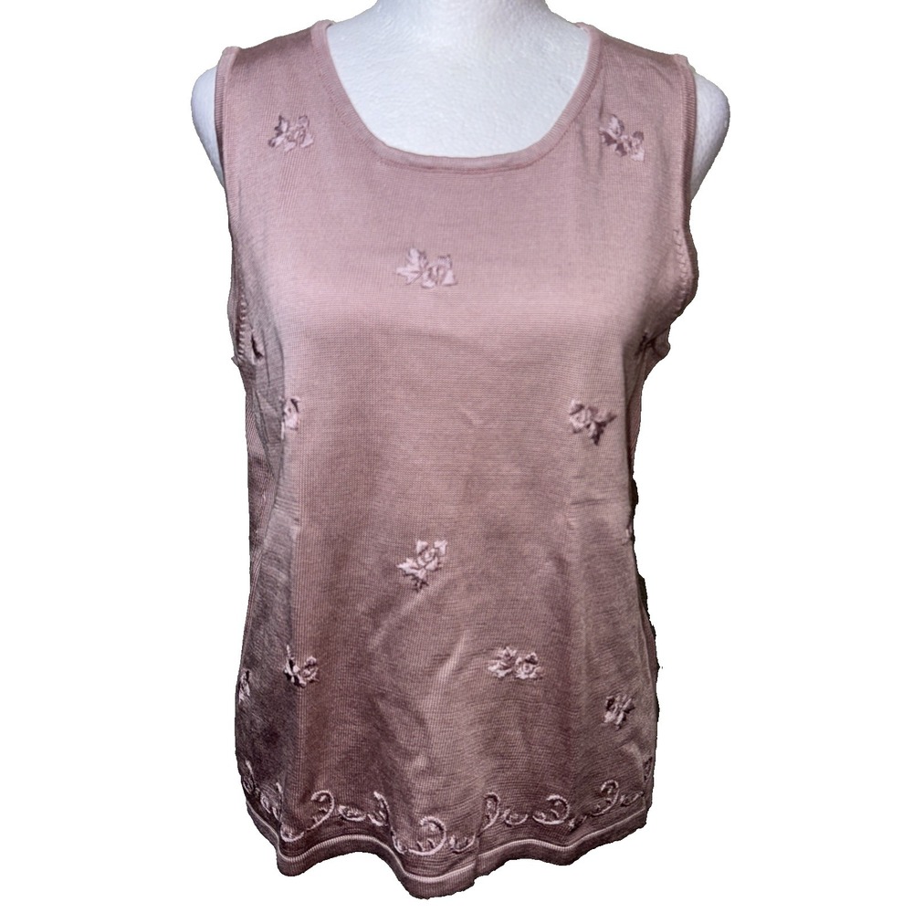 Norton McNaughton Vintage Pink Mauve‎ Embroidered Knit Tank Top Shell Medium M